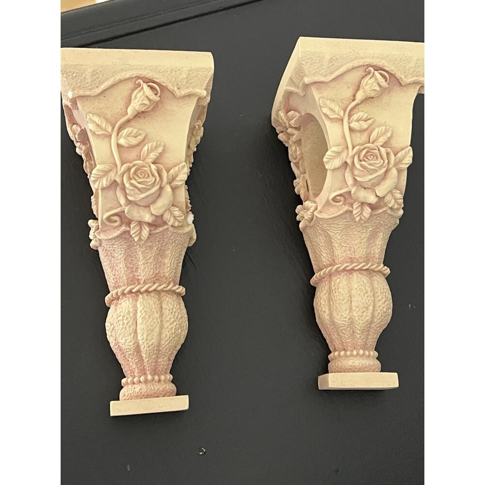 Drapery Corbels Curtain Rod Brackets Holder Resin Wall Sconce One Pair Floral